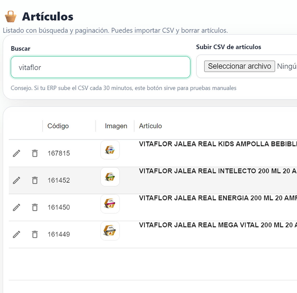 Importación de catálogo